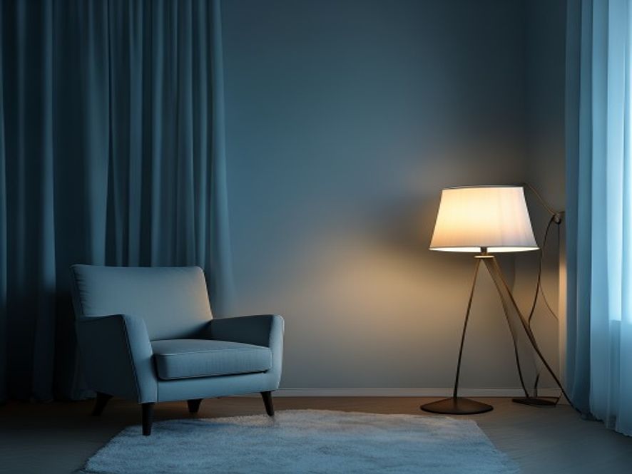 Evening routine space with soft lighting and reflection
